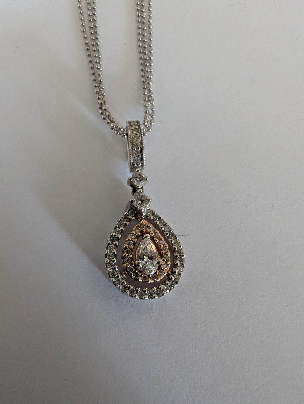 14k White Gold And Pink Gold Diamond Pendant